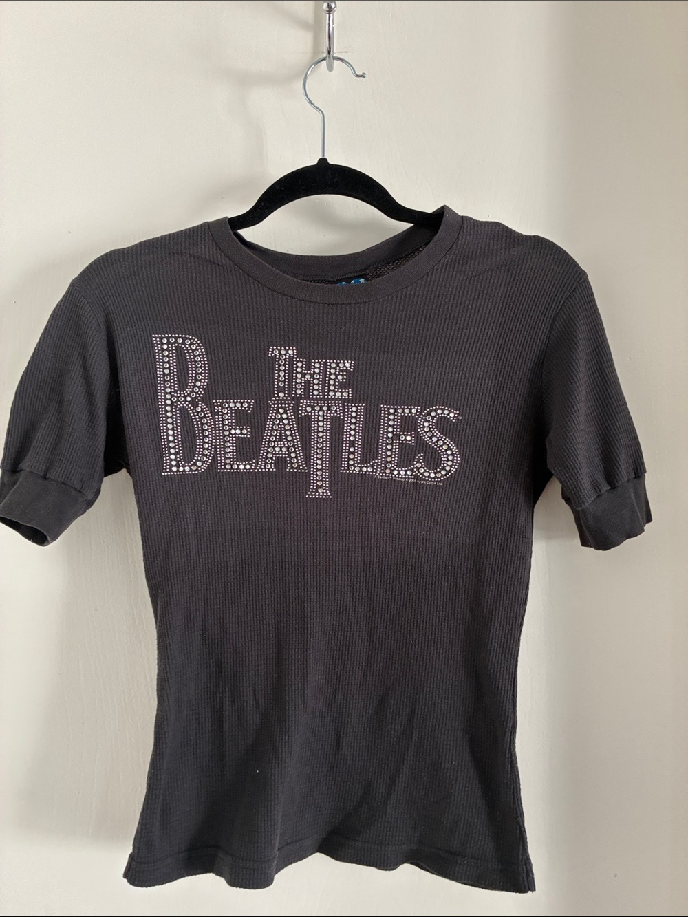 The Beatles Black women’s T-Shirt with Studded Crystal Logo by junk food